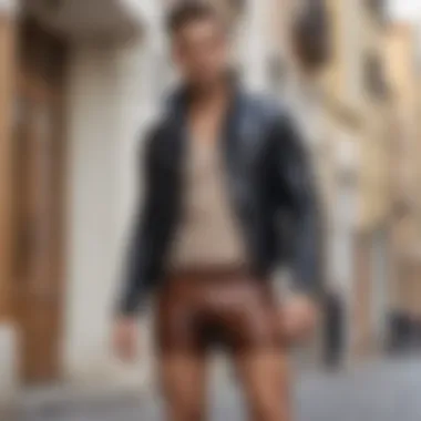 Fashionable Ensemble with Leather Shorts Stylish leather shorts paired with a trendy top