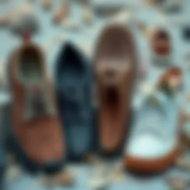 Variety of Materials for Water Footwear Different materials used in water shoes displayed side by side