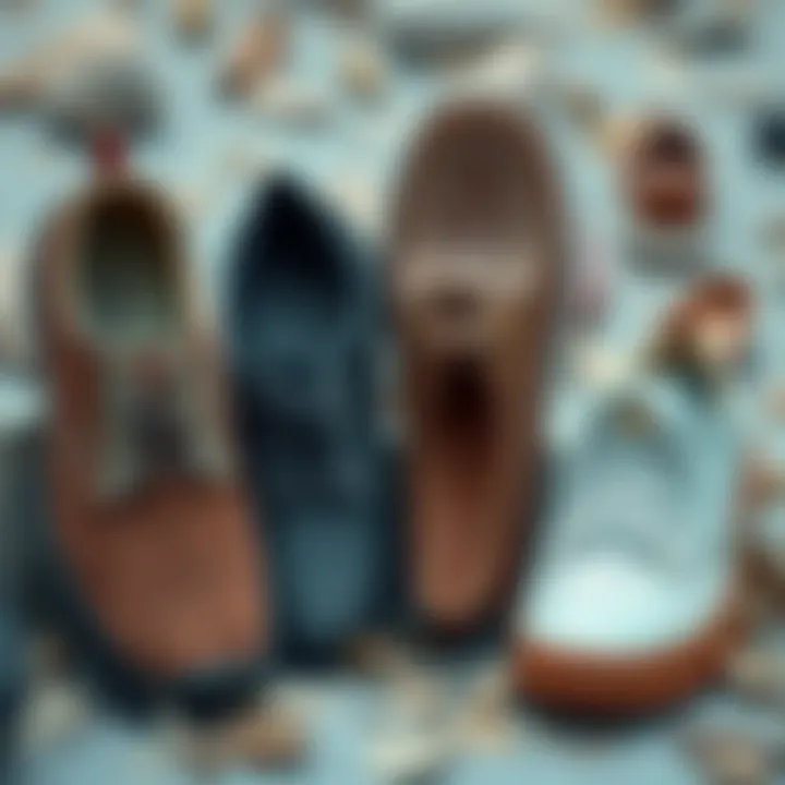 Variety of Materials for Water Footwear Different materials used in water shoes displayed side by side