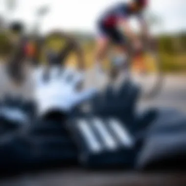 Adidas cycling gloves displayed with various materials used