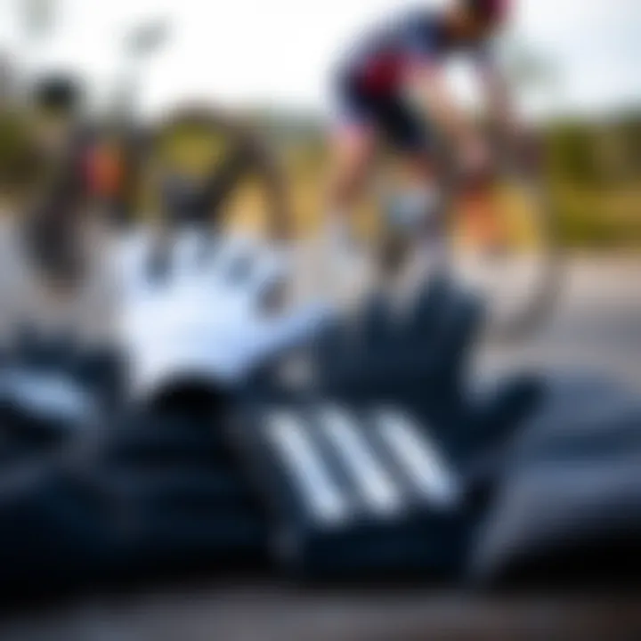 Adidas cycling gloves displayed with various materials used