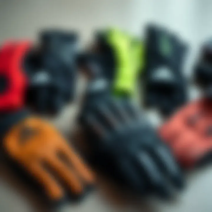 Different styles of Adidas cycling gloves laid out