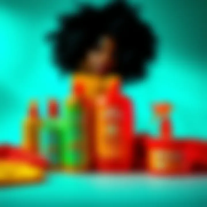 Essential Products for Afro Spring Twist Artistic display of Afro Spring Twist hair products laid out on a surface