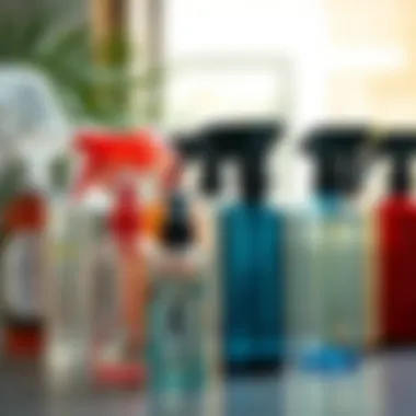 Variety of automatic spray bottles arranged aesthetically