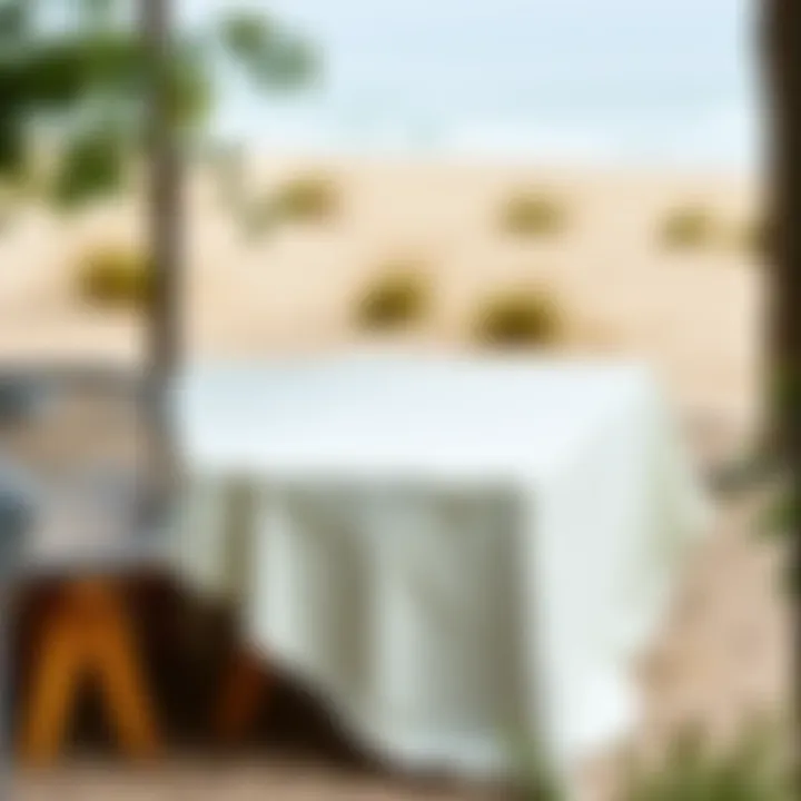 A sturdy beach table cloth spread over a picnic table