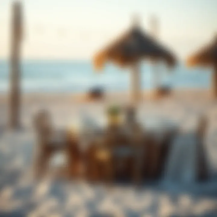 A serene beach setting with a stylish table cloth