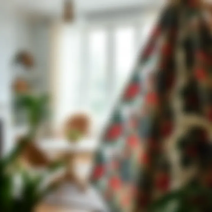 Elegant boho floral fabric draped in a stylish home setting