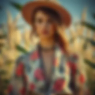 Fashion ensemble incorporating boho floral fabric elements