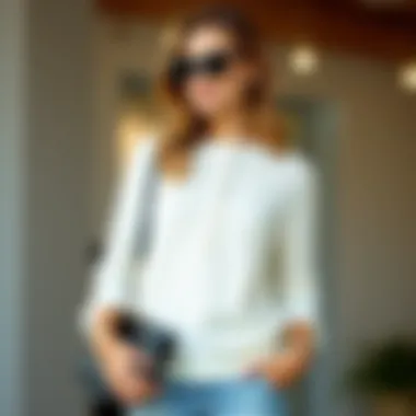 Styling Tips for Waffle Knit Tops Fashion styling of a button-up waffle knit top paired with accessories