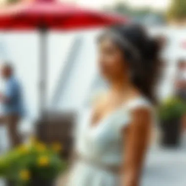 Accessorized cinched waist summer dress styled for an outdoor event