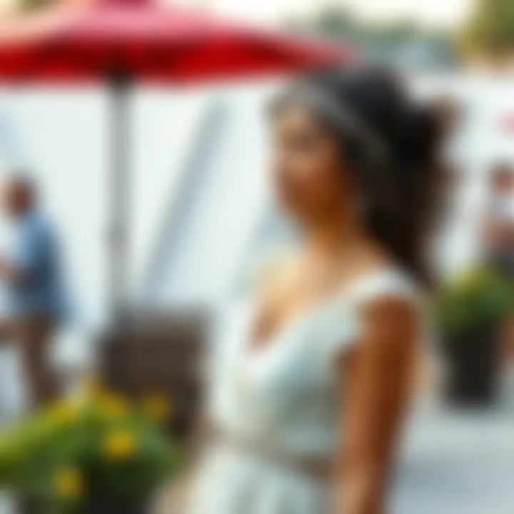 Accessorized cinched waist summer dress styled for an outdoor event