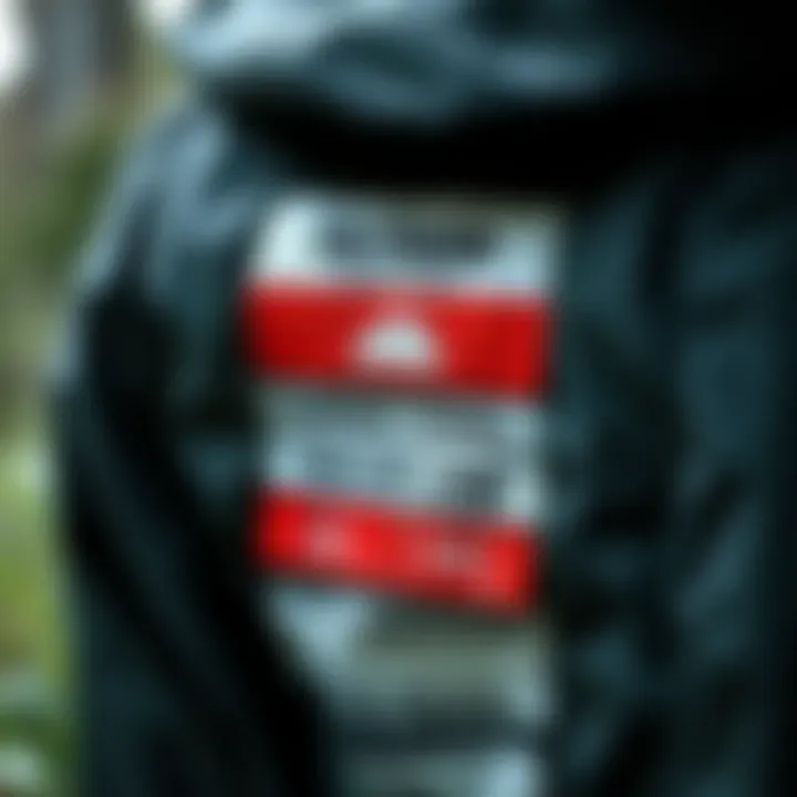 Functional Features of Camping Clothing Labels Practical clothing labels demonstrating essential features for outdoor use