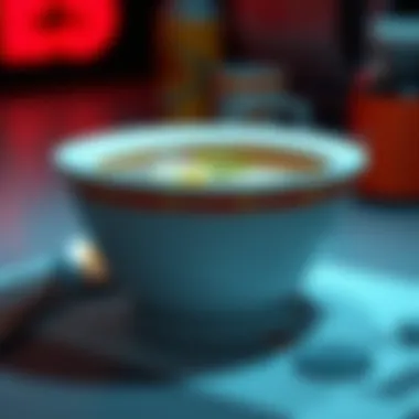 A futuristic design of a compostable soup bowl alongside market trend data