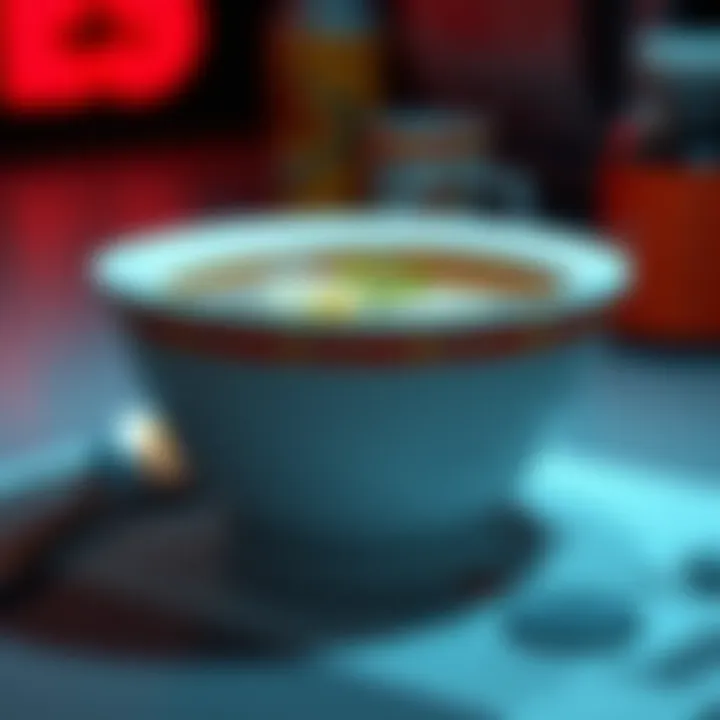 A futuristic design of a compostable soup bowl alongside market trend data