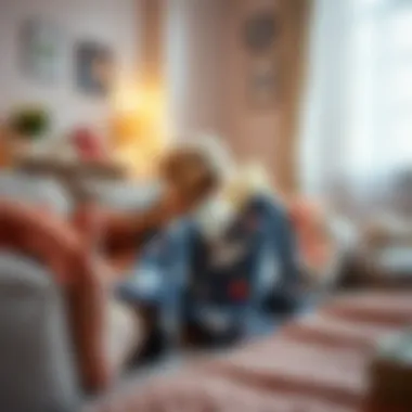 A cozy scene of a person lounging in funny pajama pants with a pet.