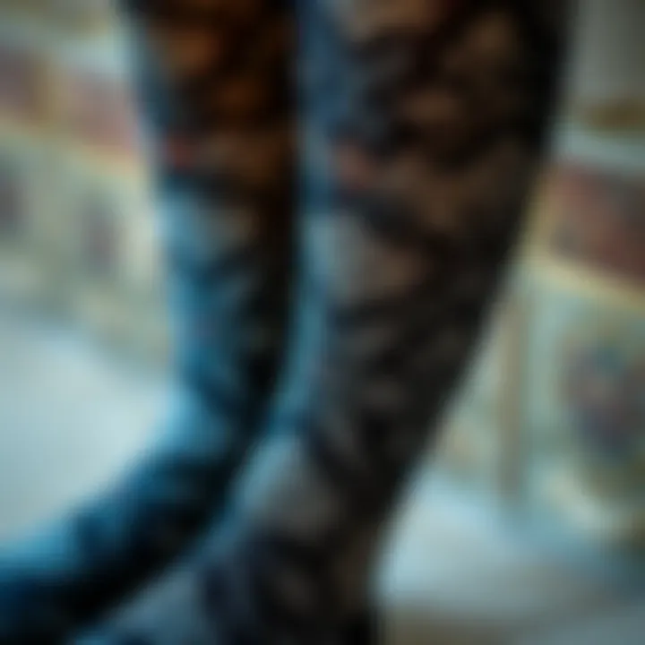 A close-up of a unique design on thigh high socks