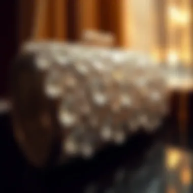 A close-up of a sparkling crystal evening bag showcasing intricate beadwork and design.