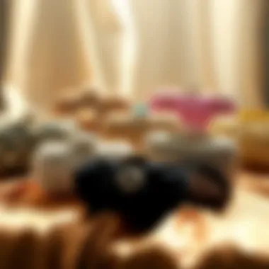 An elegant display of various styles of crystal evening bags arranged on a luxurious fabric.