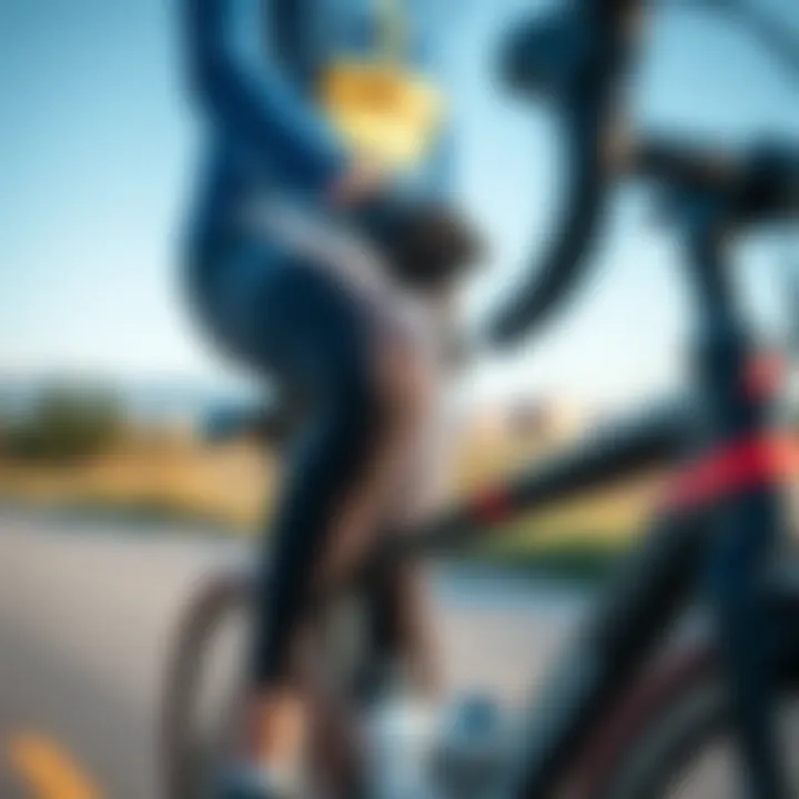 Cyclist demonstrating practical use of pockets while riding