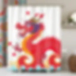 A vibrant dragon shower curtain featuring intricate designs