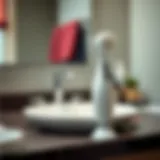 Close-up view of an electric exfoliating face brush on a bathroom countertop