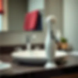 Close-up view of an electric exfoliating face brush on a bathroom countertop