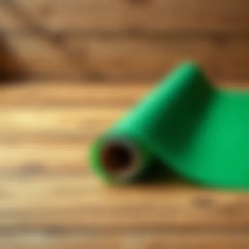 Vibrant emerald green contact paper rolled out on a wooden surface