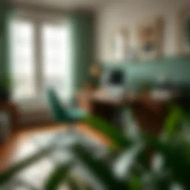 Home Office Transformation with Emerald Green Stylishly decorated home office featuring emerald green contact paper accents