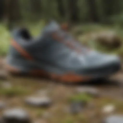 Detailed view of Merrell lightweight trail running shoes showcasing the innovative design.