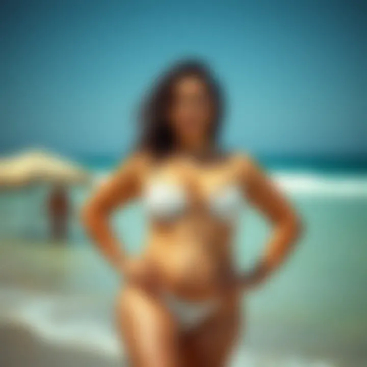 A confident model enjoying the beach in stylish curvy swimwear