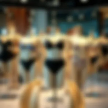 Diverse range of curvy swimwear displayed on elegant mannequins