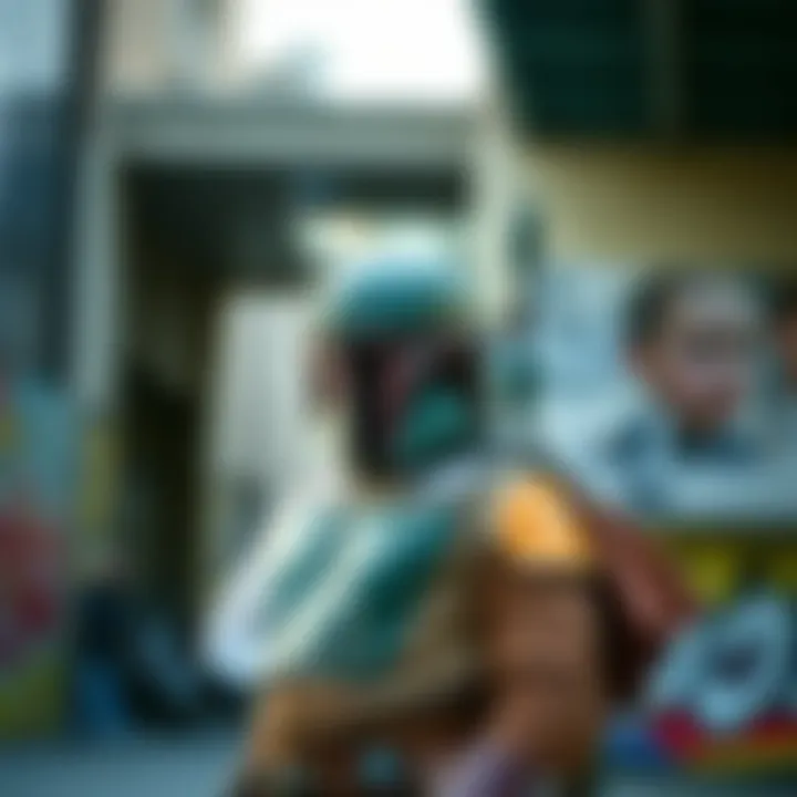 Boba Fett-Inspired Fashion in Urban Style Boba Fett-inspired fashion design on a model in an urban setting