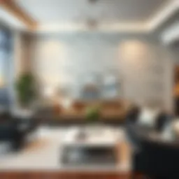 Stylish living room featuring brick wallpaper panels