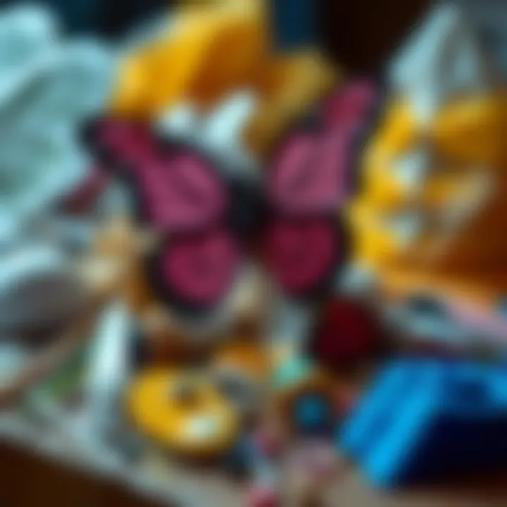 Materials for Crafting Butterfly Party Hats An assortment of materials used for crafting butterfly party hats