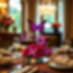 Elegant butterfly centerpiece on a dining table