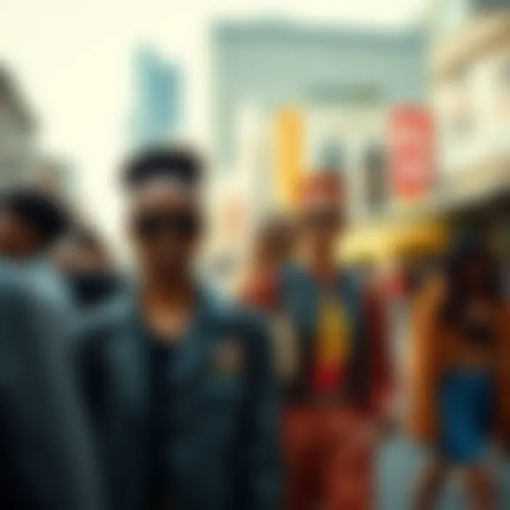 Diverse Fashion Styles in Urban Settings A vibrant city street showcasing diverse fashion styles