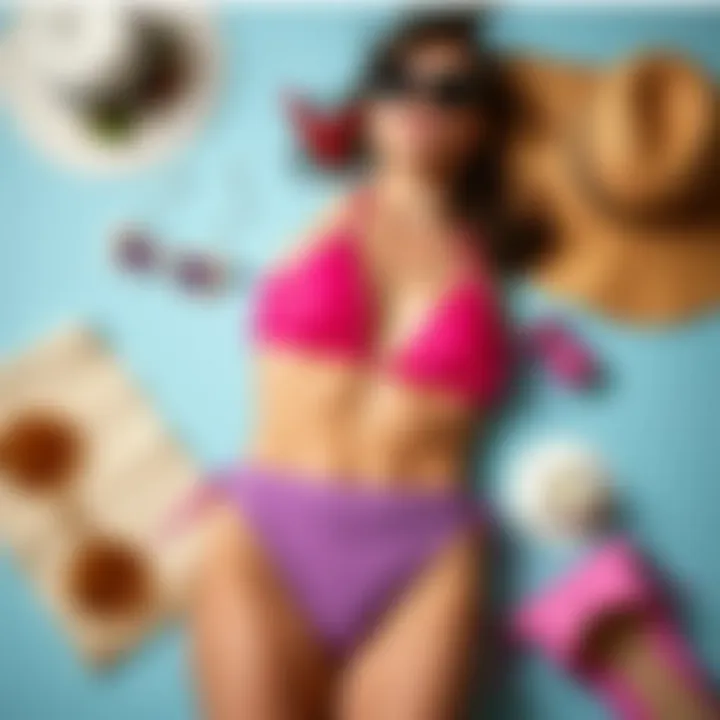 Accessorizing High-Waisted Swimwear A flat lay of accessories paired with high-waisted swimsuits