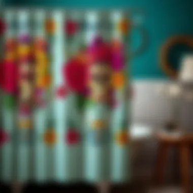 Colorful Day of the Dead shower curtain featuring iconic skull motifs and floral designs