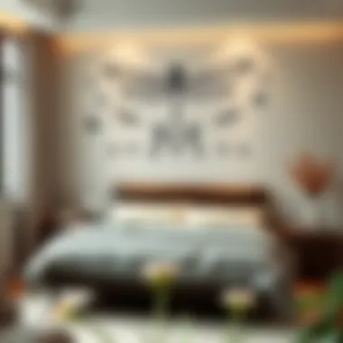 Intricate Dragonfly Design in Serene Bedroom Intricate dragonfly design on a serene bedroom wall