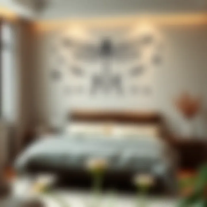 Intricate Dragonfly Design in Serene Bedroom Intricate dragonfly design on a serene bedroom wall