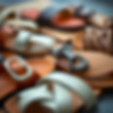 Close-up of various materials used in flat sandals