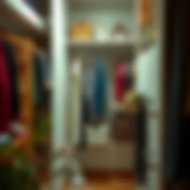 Peg wall organizer in a personal wardrobe adorned with clothing and decorative elements
