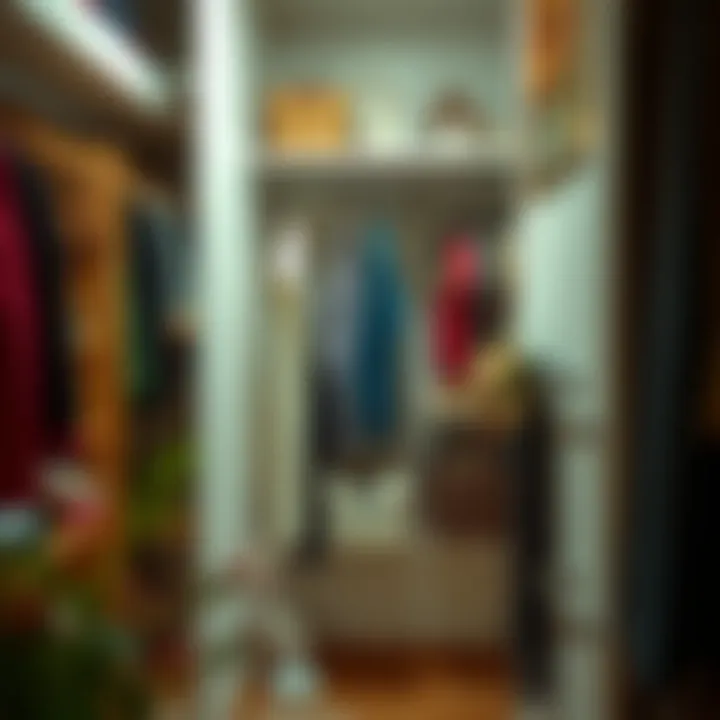 Peg wall organizer in a personal wardrobe adorned with clothing and decorative elements
