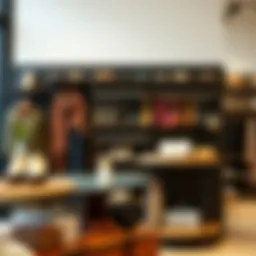 Stylish peg wall organizer in a modern fashion boutique displaying accessories