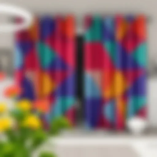 Elegant geometric kitchen curtain design showcasing vibrant colors