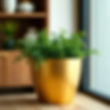 Eco-friendly gold plastic floral container with greenery