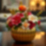 Elegant gold floral container with vibrant flowers