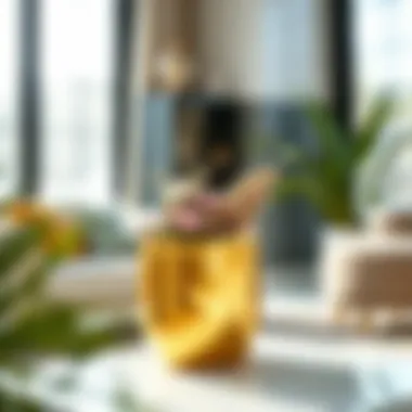 Versatile gold plastic container in modern interior setting