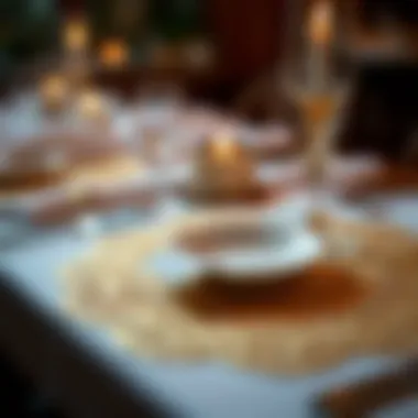 Gold Paper Doily in a Fine Dining Context Close-up of gold paper doily placemat with fine dining setup