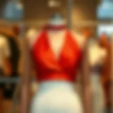 Elegant halter v neck crop top displayed on a mannequin